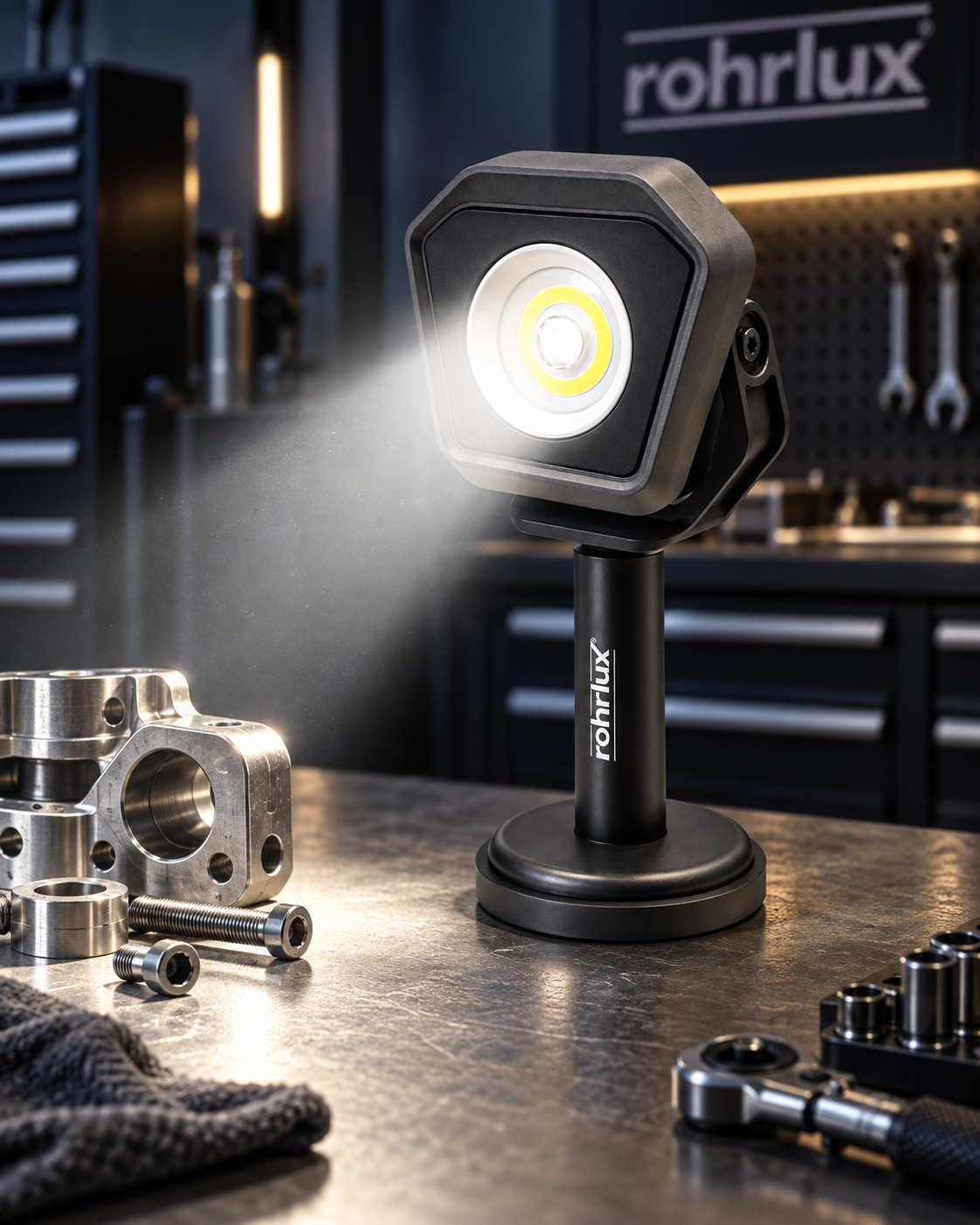 Rohrlux Spot Lux Hand-held spotlight - LED with up to 2,000 lumens - Rechargeable with handle and magnet