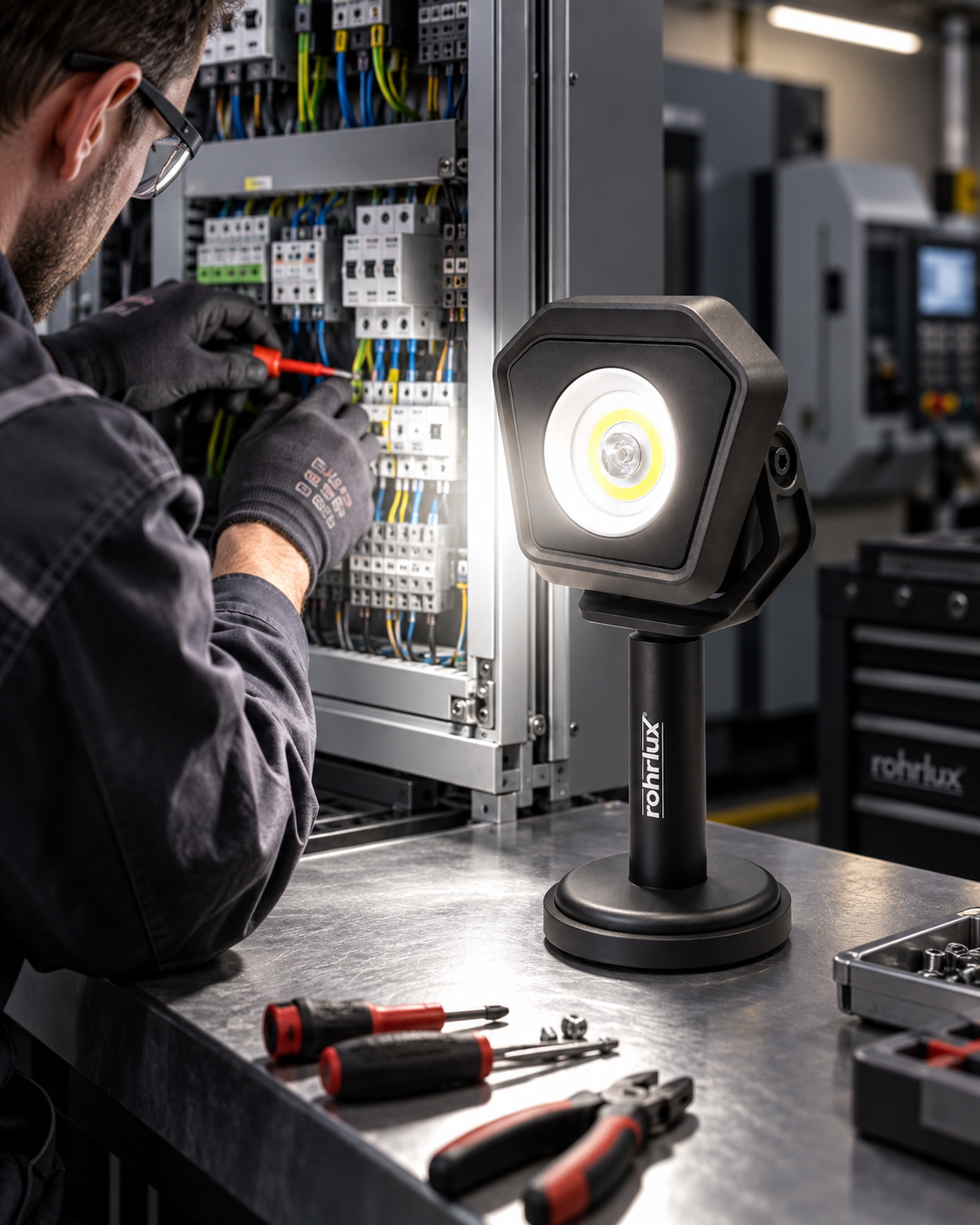 Rohrlux Spot Lux Hand-held spotlight - LED with up to 2,000 lumens - Rechargeable with handle and magnet