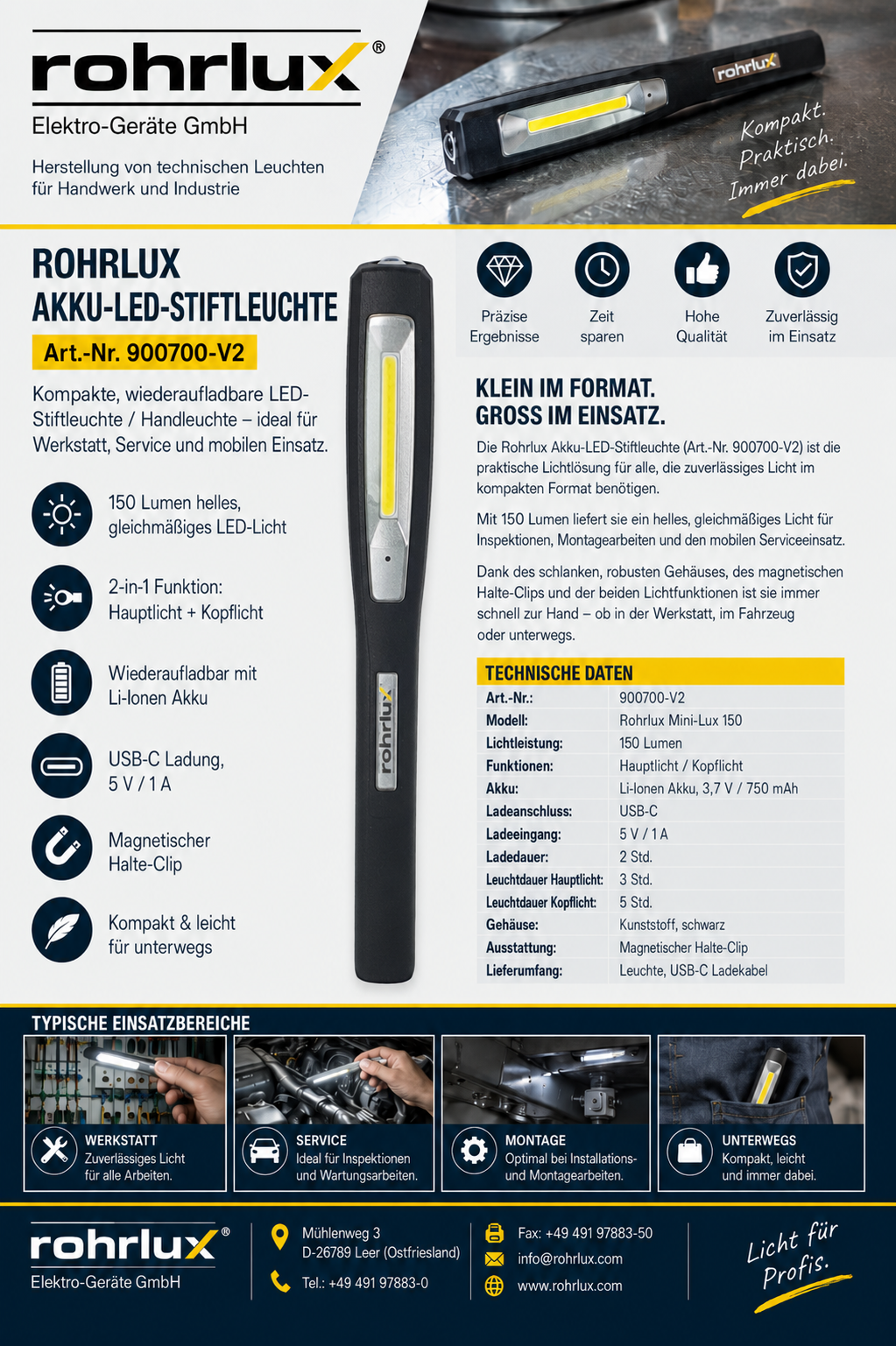 Compact 2 in 1 LED penlight Rohrlux "Mini-Lux" - 150 lumens