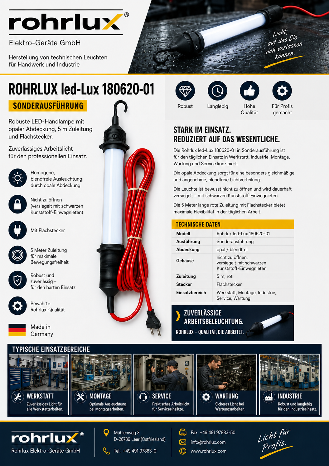 Rohrlux hand lamp Led-Lux - 6 W - 620 lm - 4000 K - 220~240 V
