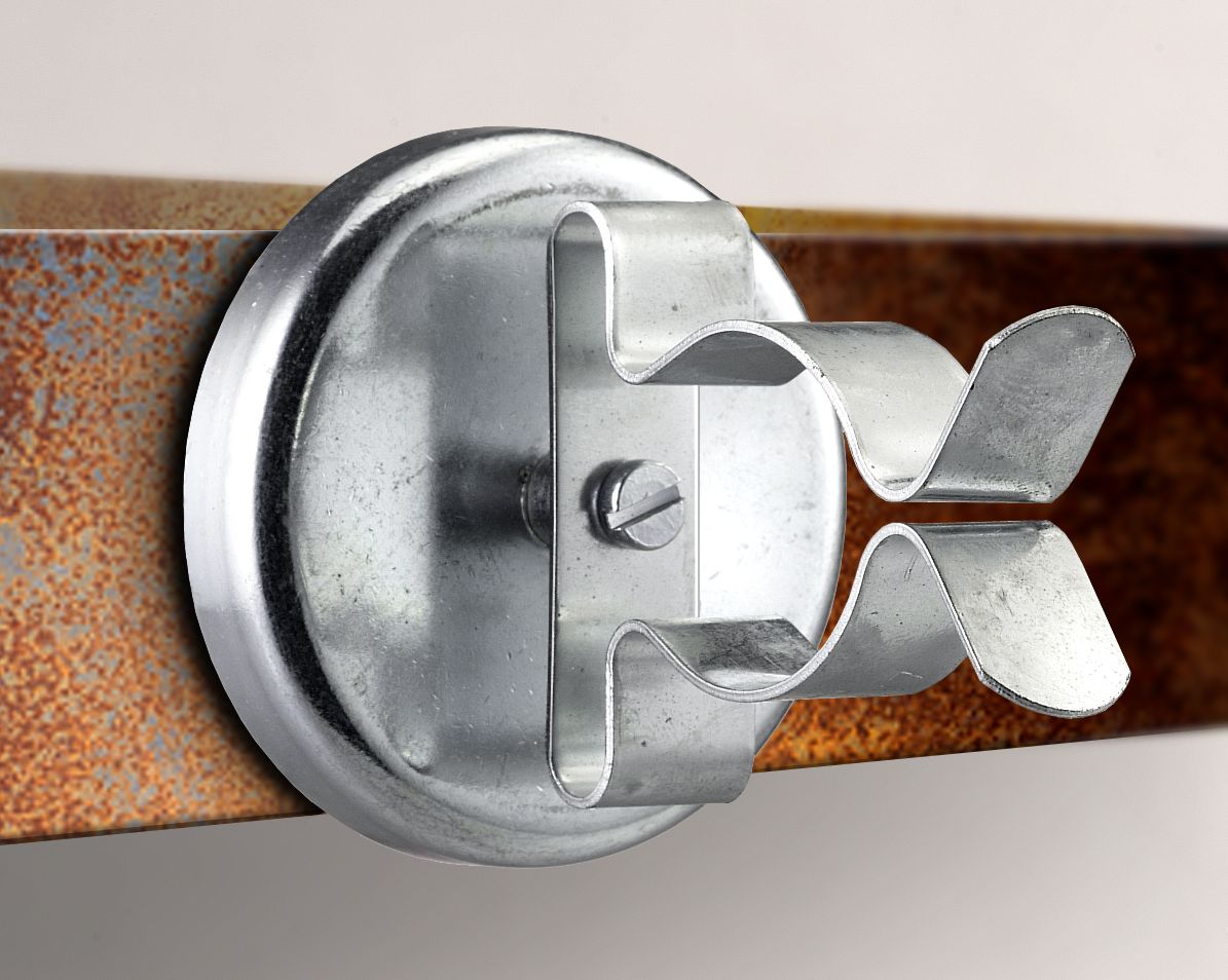 Holding magnet for hand lamps with spring clip - clamping range : 30 to 35 mm