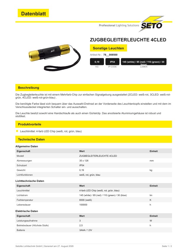 LED pen torch 250 lumens - with rechargeable battery