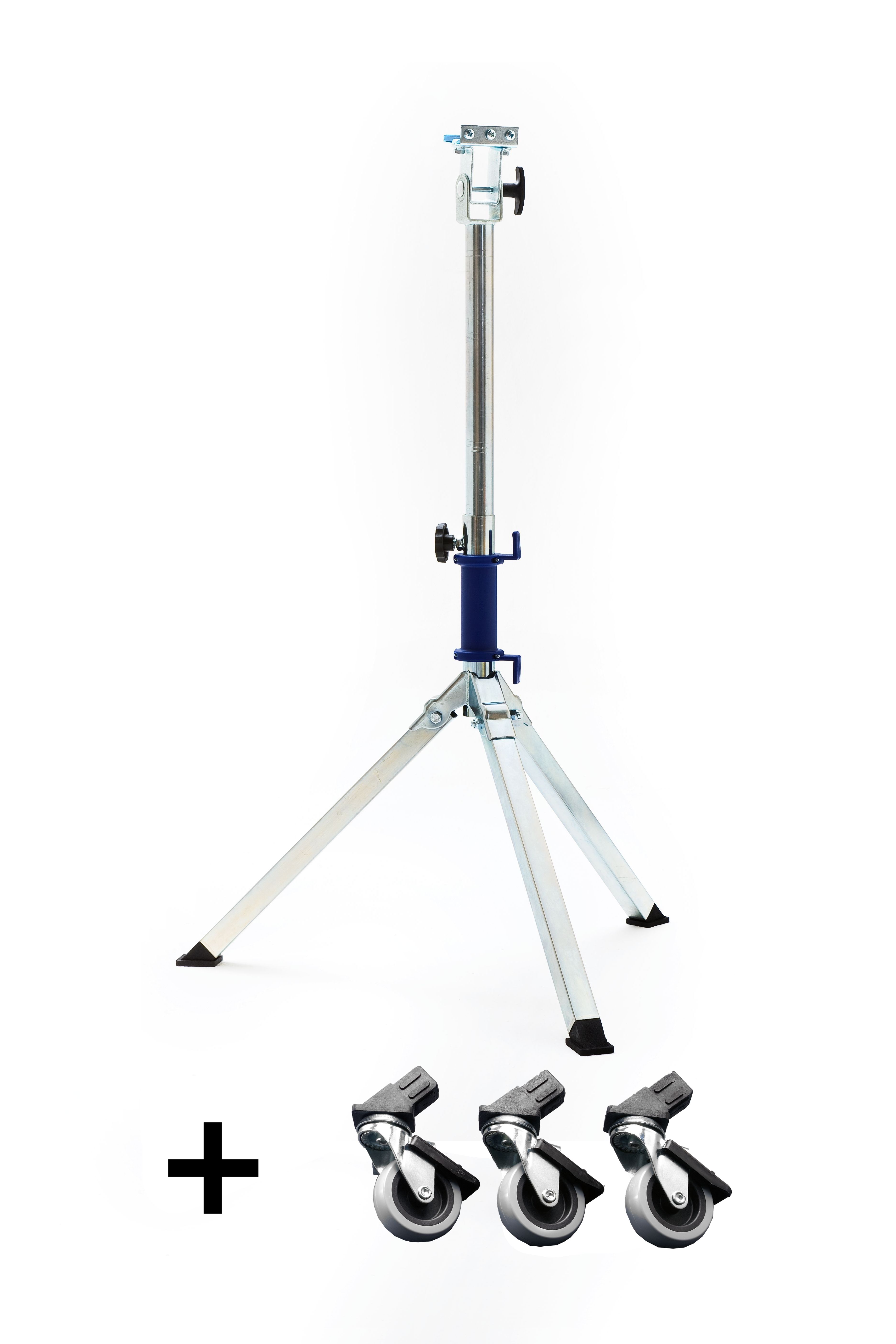 Small tripod with swivel casters: Height 1.0 to 1.45 m, Klick-Fix II quick mount for Rohrlux Opus work lights 