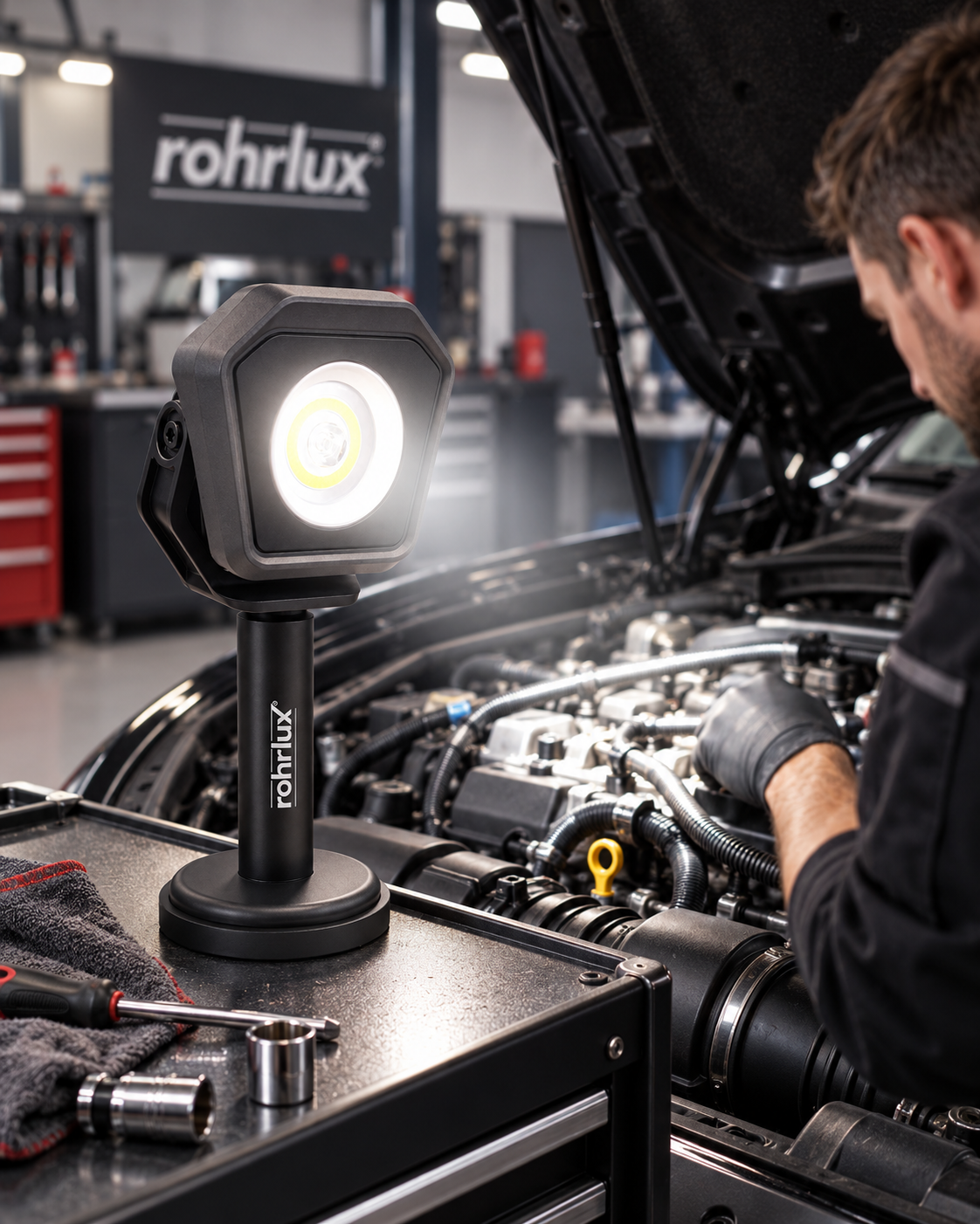 Rohrlux Spot Lux Hand-held spotlight - LED with up to 2,000 lumens - Rechargeable with handle and magnet